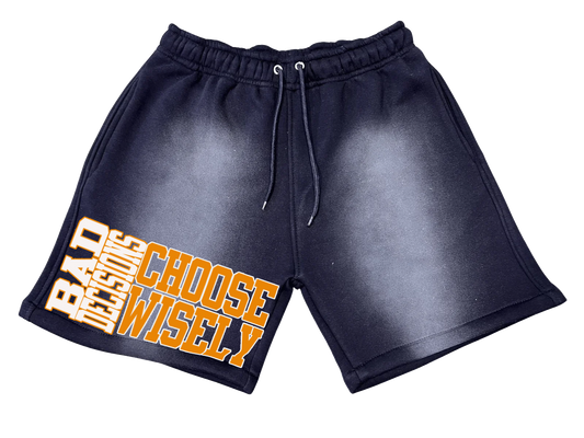 Bold Choice Acid Washed Shorts -Bad Decisions (Navy,Orange,White)